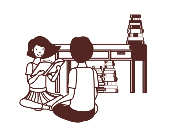 Casal de estudante com livro de leitura — Vetor de Stock