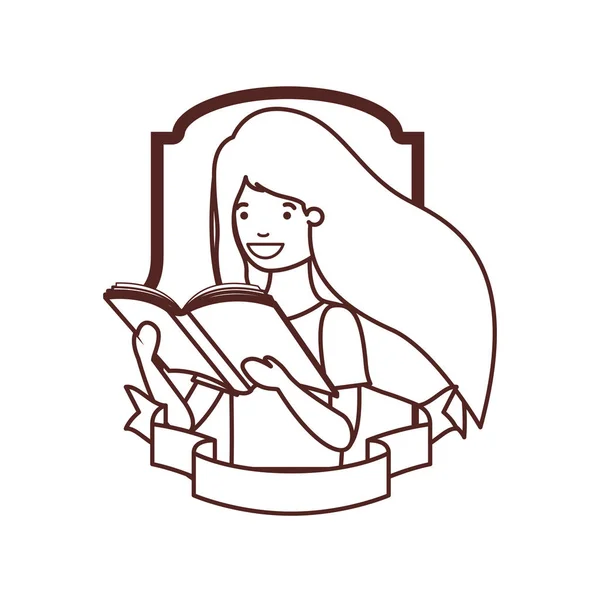 Keret tanuló lány és olvasási könyv — Stock Vector