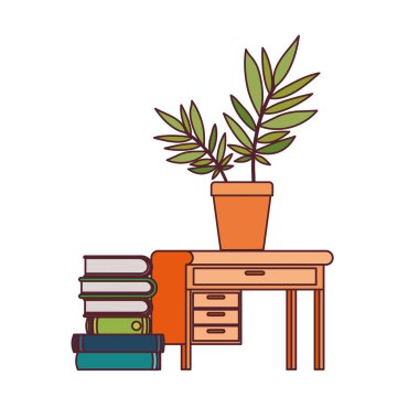 beyaz arka plan üzerinde kitap yığını ile masa