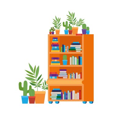 beyaz arka plandaki kitaplarla raf