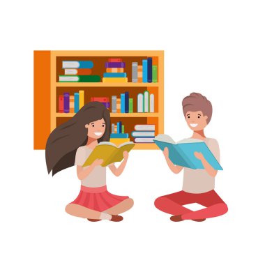 kitap yığını ile oturan çift