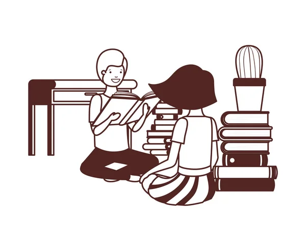 Ζευγάρι των φοιτητών με το βιβλίο ανάγνωσης — Διανυσματικό Αρχείο