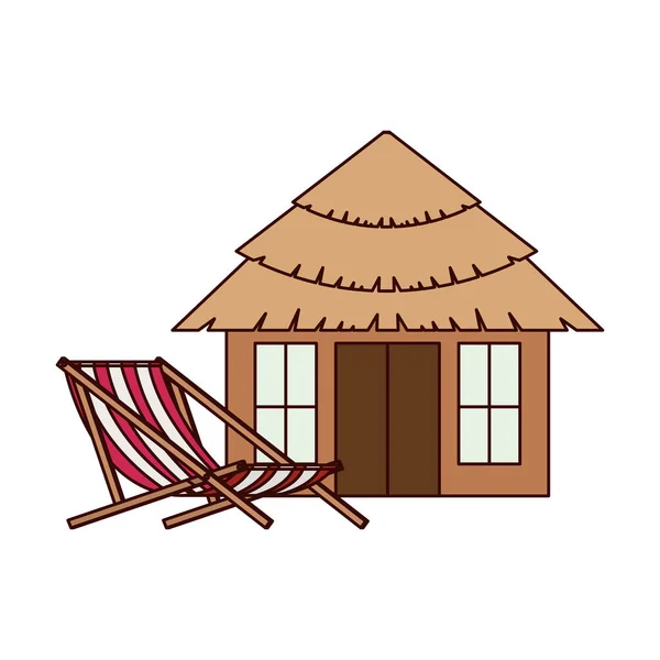 Casa de madera en la playa con fondo blanco — Vector de stock