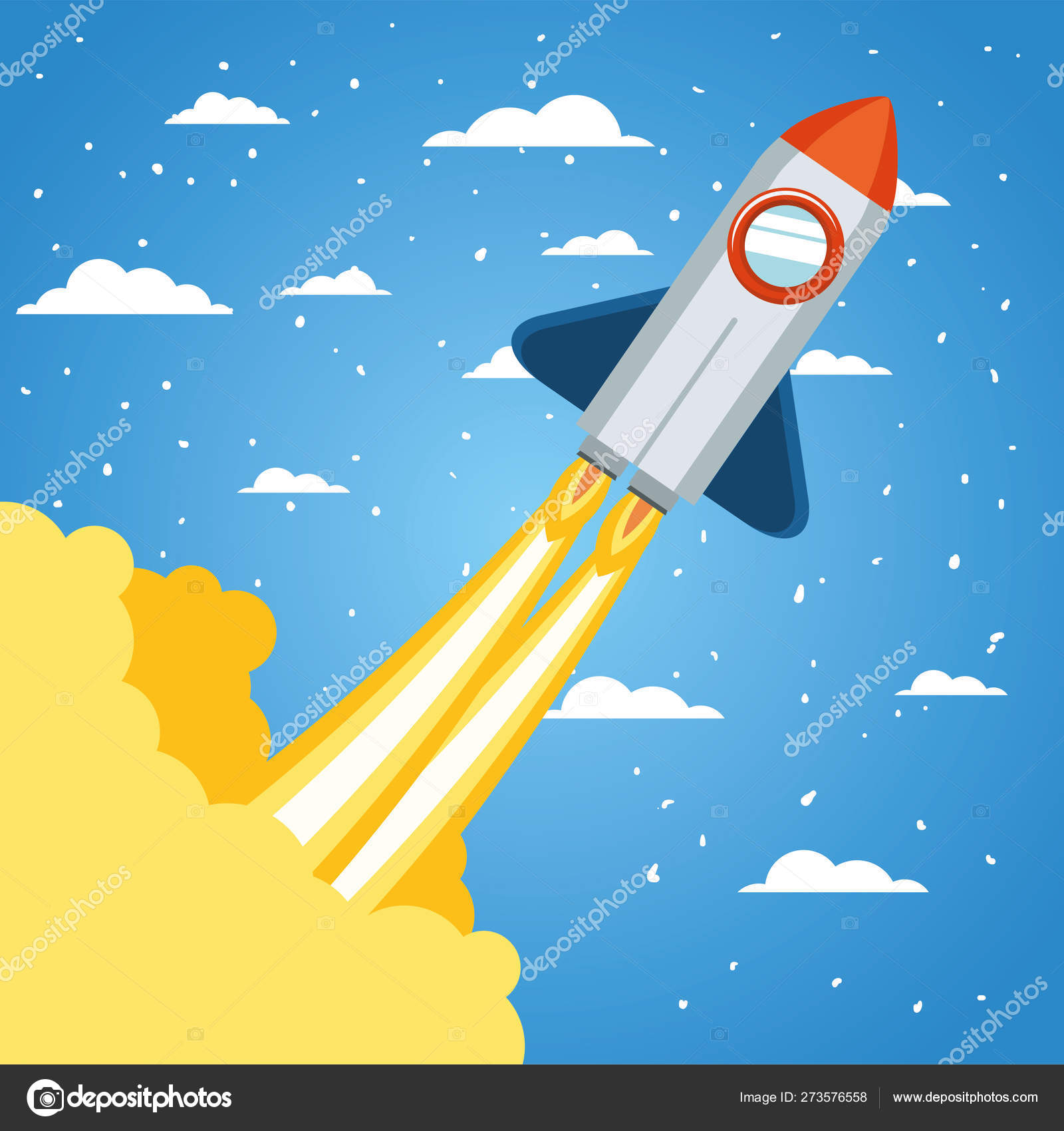 Cohete sobre nubes y diseño de fondo apuntado Vector de stock #273576558 de  ©grgroupstock, image size:1600x1700