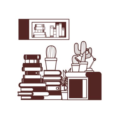 kitap ve ahşap çekmece ile raf