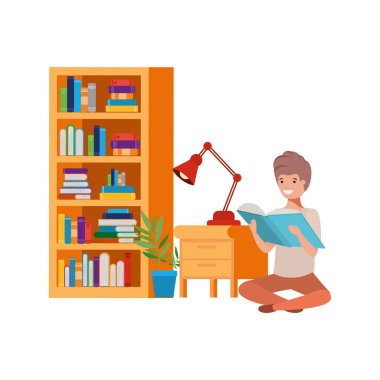 kitap yığını ile oturan adam