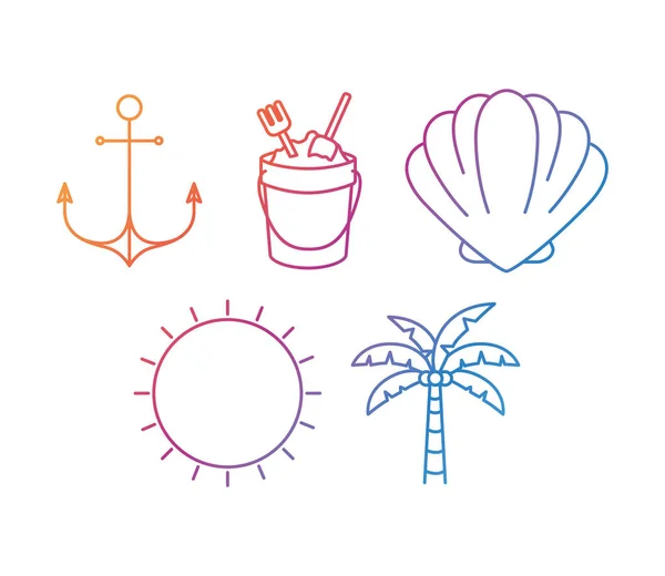 Sommer und Urlaub Ikone Set Design Vektor Illustration — Stockvektor