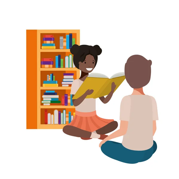 Paar sitzt mit Bücherstapel — Stockvektor