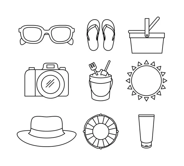 Letní a prázdninová ikona sady návrhů ilustrace — Stockový vektor