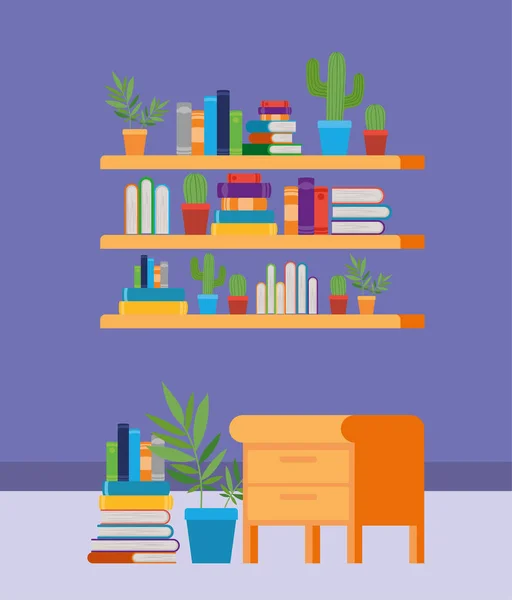 Arbeitszimmer zu Hause mit Bücherdesign — Stockvektor