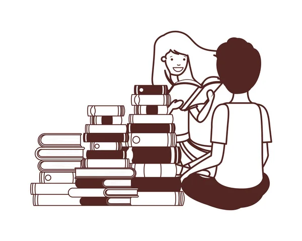 Pareja de estudiantes con libro de lectura — Vector de stock