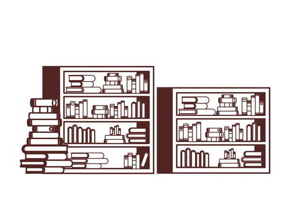 Étagères avec des livres en fond blanc — Image vectorielle