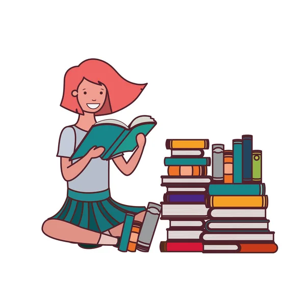 Studente ragazza con libro di lettura nelle mani — Vettoriale Stock