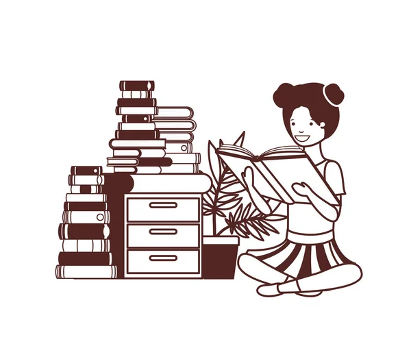 Estudiante chica con lectura libro en las manos — Vector de stock