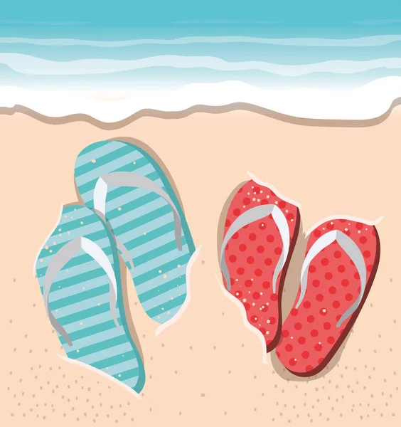 Tongs d'été dans le design de la plage — Image vectorielle