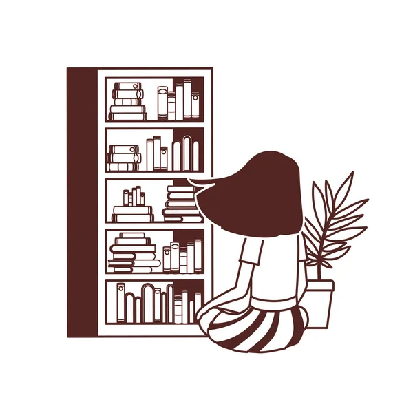 本の山で背中に座っている学生の女の子 — ストックベクタ