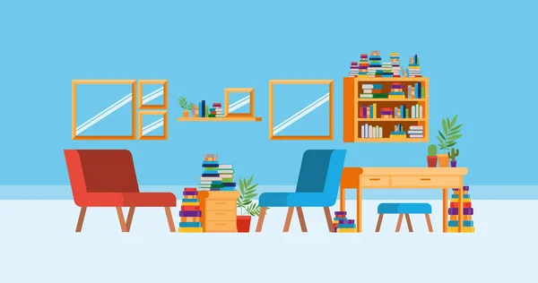 Home sala de estudo com design de livros — Vetor de Stock