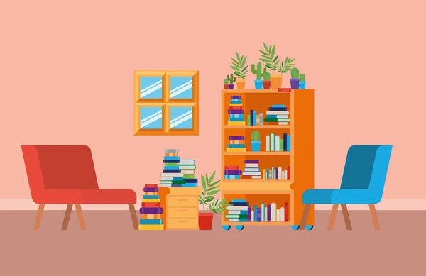 Home sala studio con libri di design — Vettoriale Stock