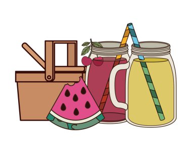 yaz için ferahlatıcı içecek ile piknik sepeti