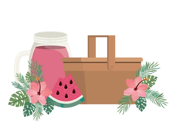 Picknickkorb mit Erfrischungsgetränk für den Sommer — Stockvektor