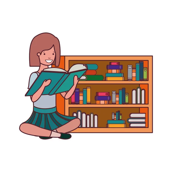 Étudiante fille avec livre de lecture dans les mains — Image vectorielle