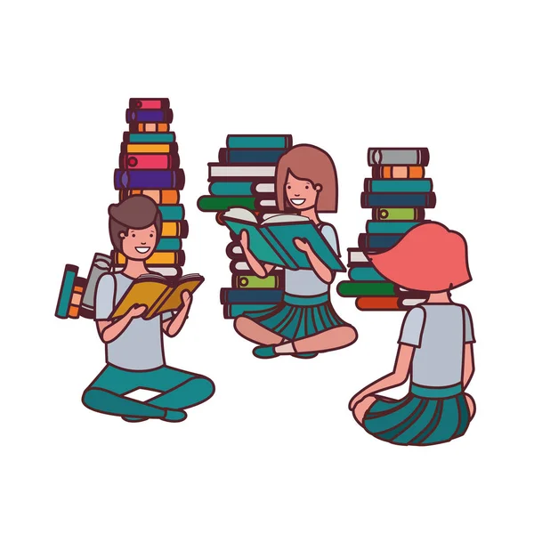 Grupa studentów z książką do czytania — Wektor stockowy