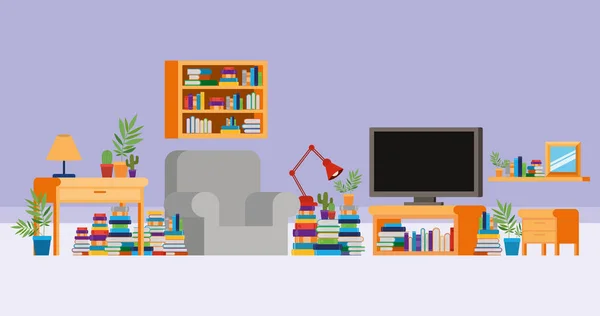 Home sala de estudo com design de livros — Vetor de Stock