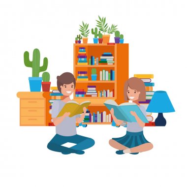 kitap yığını ile oturan çift