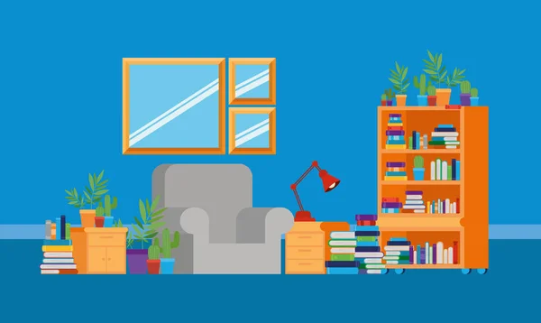 Arbeitszimmer zu Hause mit Bücherdesign — Stockvektor