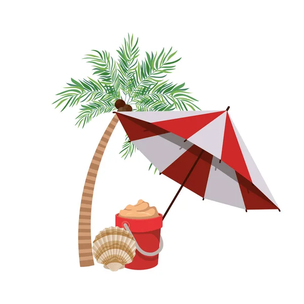 Beach umbrella for summer striped icon — Stock Vector