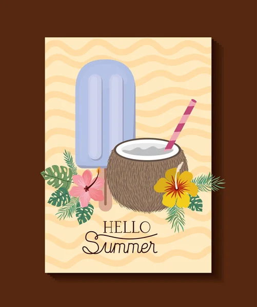 Hola verano y vacaciones marco de diseño — Vector de stock