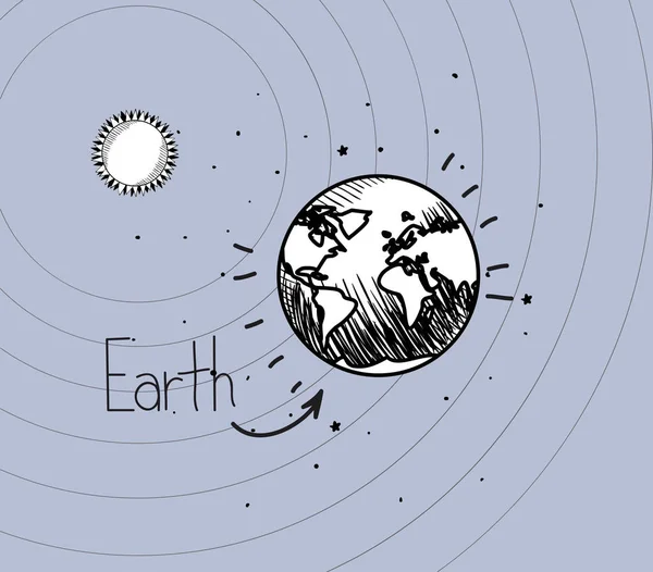 Planeta Země a sluneční paprsky design sluneční soustavy — Stockový vektor