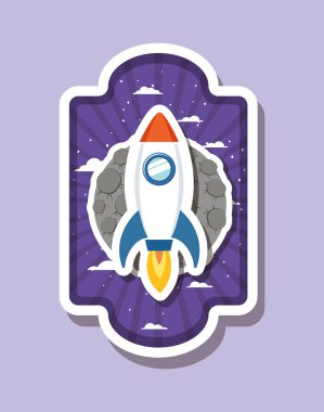 Çizgili etiket tasarım vektör illüstrasyon üzerinde Roket