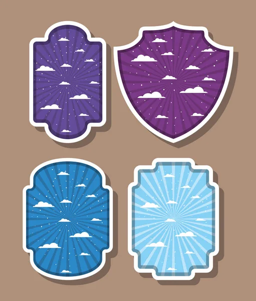 Gestreepte en wolken ontwerp binnen etiketten set vector illustratie — Stockvector