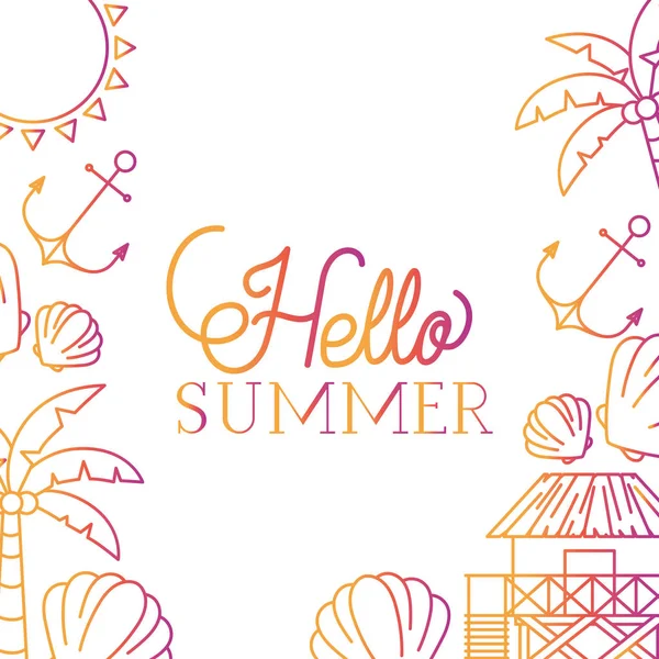 Hello summer label with coloring image — стоковый вектор