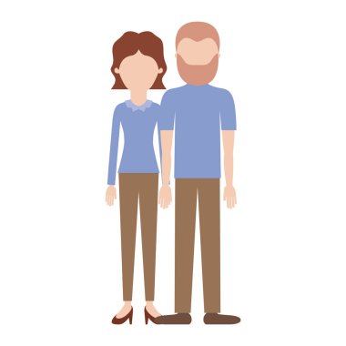 yüzsüz çift renkli siluet ve kısa dalgalı saçlı bluz uzun kollu ve pantolon ve topuk ayakkabı ve kısa saçlı t-shirt ve pantolon ve kısa saçlı ve sakallı ayakkabı ile onu