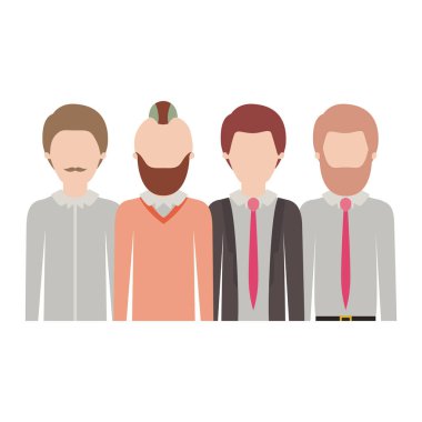 kısa saçlı rahat giysiler ve renkli siluet sakal ve bıyık ile bazı yarı vücut yüzsüz erkekler