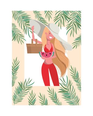 Elinde mayo ve elinde karpuz olan bir kadın.