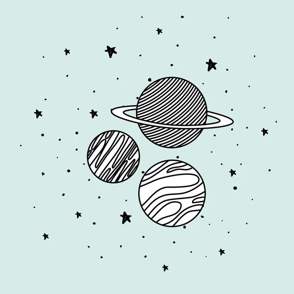 Planetas y estrellas en la ilustración vectorial de diseño espacial — Vector de stock