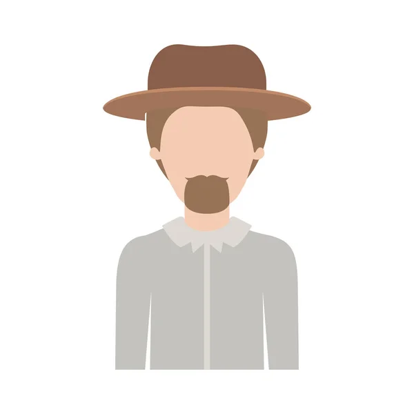 Hombre sin rostro medio cuerpo con sombrero y camisa con pelo corto y barba de perilla en silueta colorida — Archivo Imágenes Vectoriales