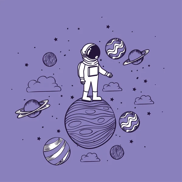 Dessiner astronaute avec la conception des planètes — Image vectorielle