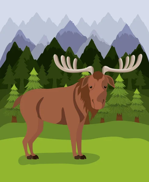 Projekt Moose zwierząt i sosen — Wektor stockowy