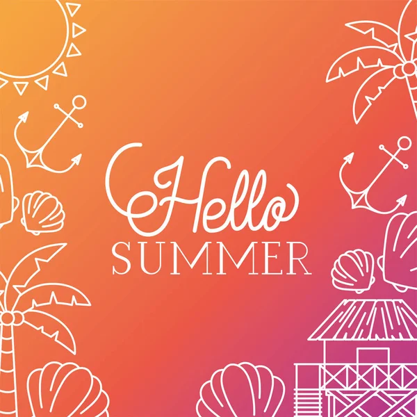 Hello summer and vacation silhouette design — Stock Vector