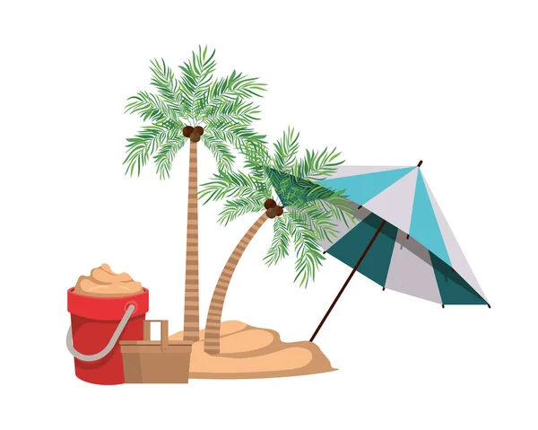Palm tree with beach umbrella striped — Stock Vector