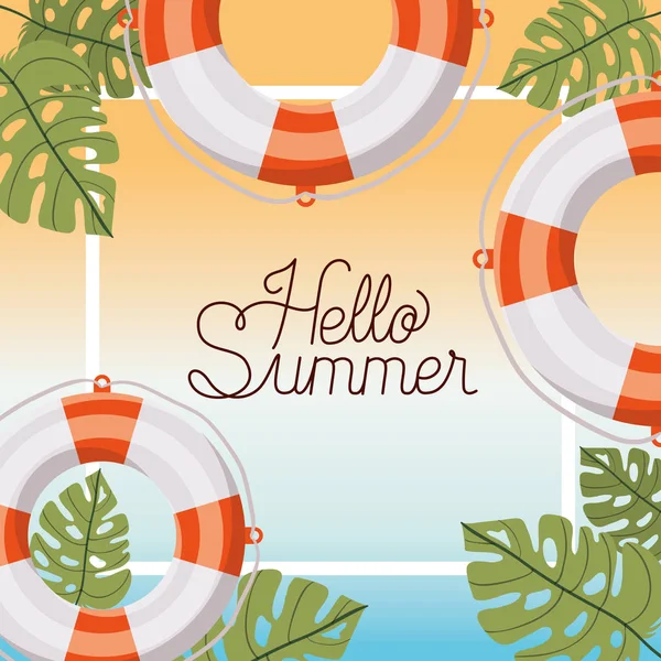 Hola verano y vacaciones marco de diseño — Archivo Imágenes Vectoriales