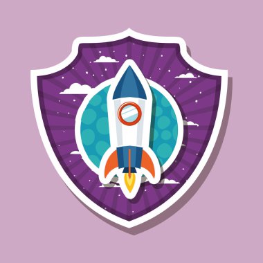 Çizgili etiket tasarım vektör illüstrasyon üzerinde Roket