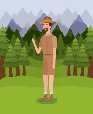Orman korucusu adam karikatür tasarımı