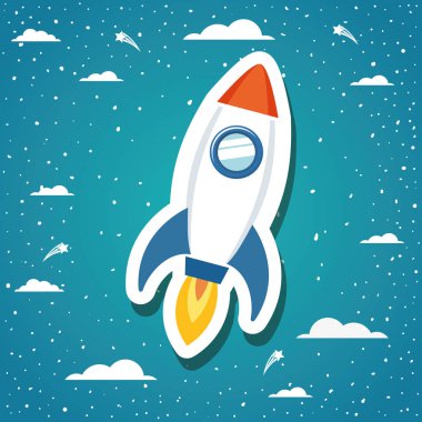 Bulutlar tasarım vektör illüstrasyon ile arka plan üzerinde Roket