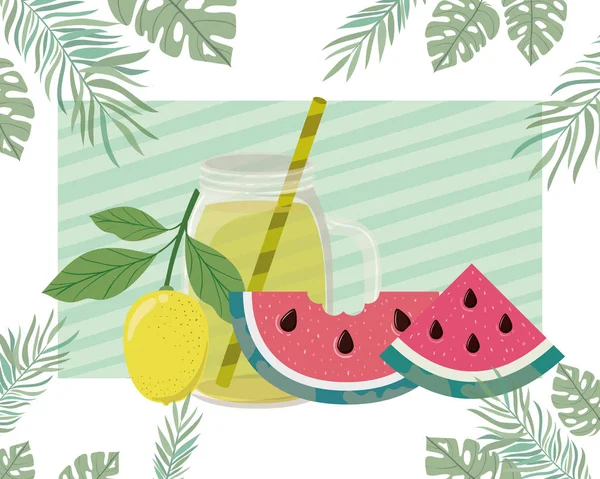 夏のおいしいトロピカルフルーツのパターン — ストックベクタ