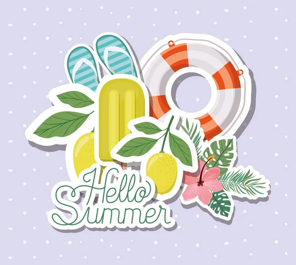 Hello letní a štítky na dovolenou — Stockový vektor
